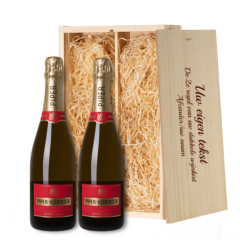 Dubbele wijnkist met 2 flessen Piper Heidsieck Brut Champagne ervoor