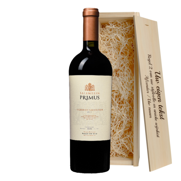 Salentein PRIMUS Cabernet Sauvignon met bedrukte wijnkist als kado sturen