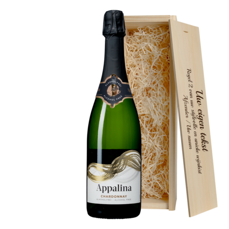 Appalina sparkling 0% wijn met houten wijnkist
